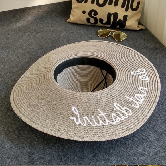 Do Not Disturb Beach Sun Hat Straw Embroidered New - Picture 5 of 8
